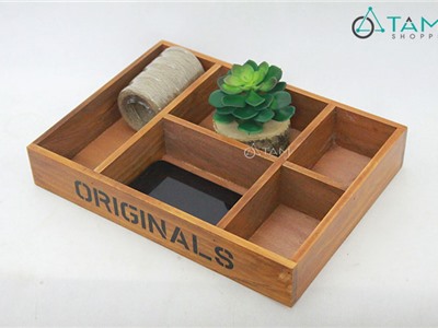 Khay gỗ trang trí chữ nhật chia 5 ngăn nhỏ số 17